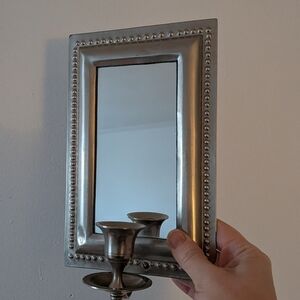 Silver Wall Mirror with Candle Holder
